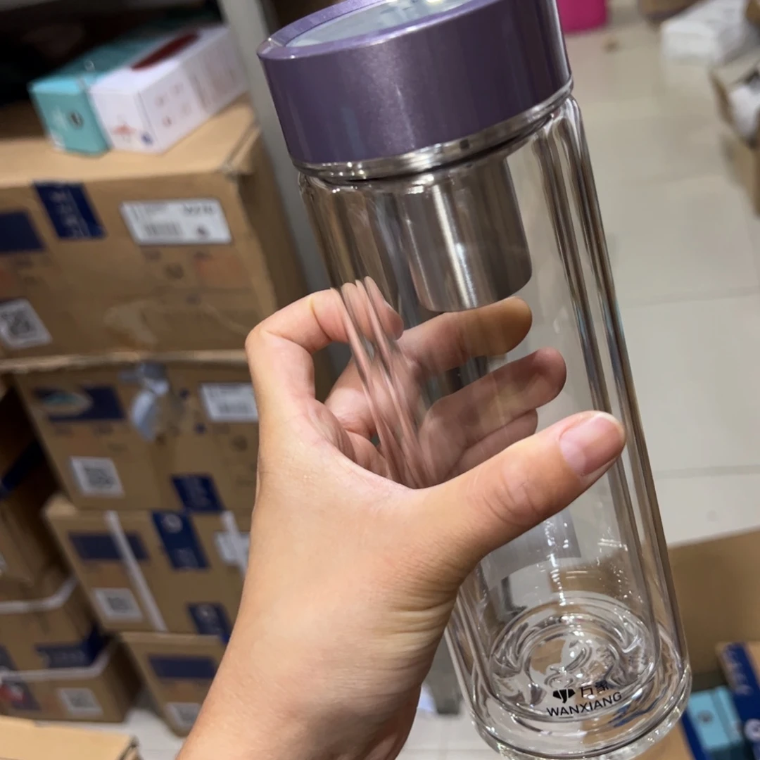 万象v148sl紫色双层玻璃杯380玻璃杯家被套