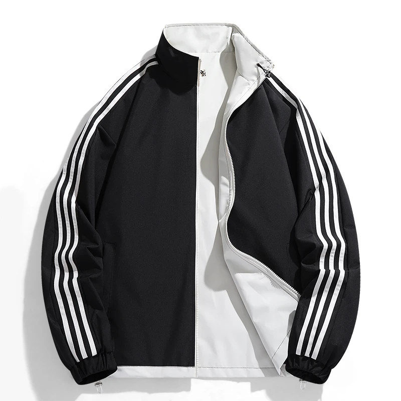 休闲男外套春秋季潮流百搭两面穿男士立领夹克爆款男装宽松防风衣
