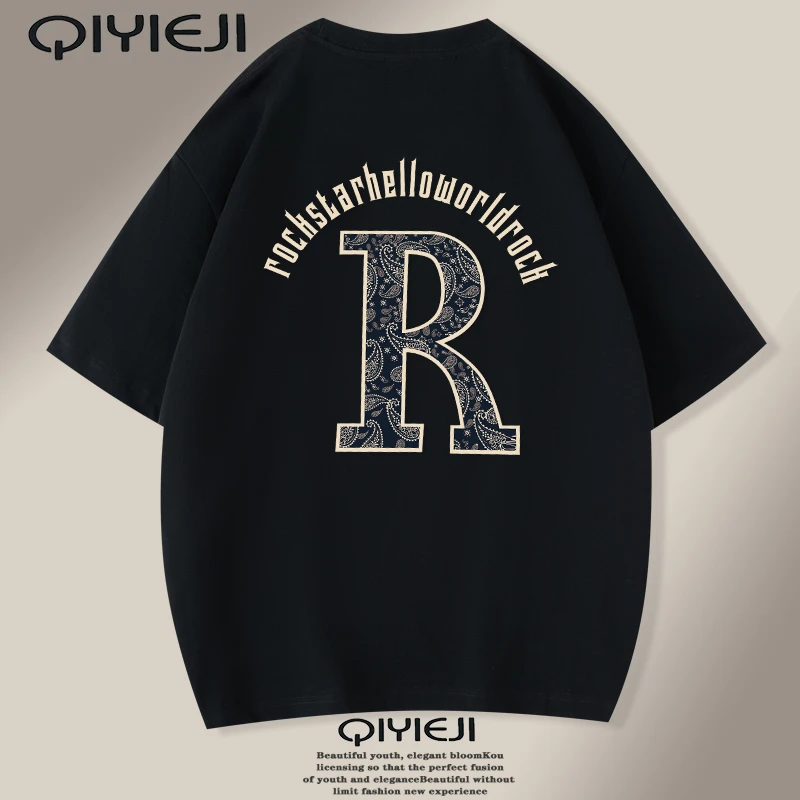 重磅100%纯棉短袖T恤男士夏季宽松潮牌装圆领美式上衣打底衫半袖