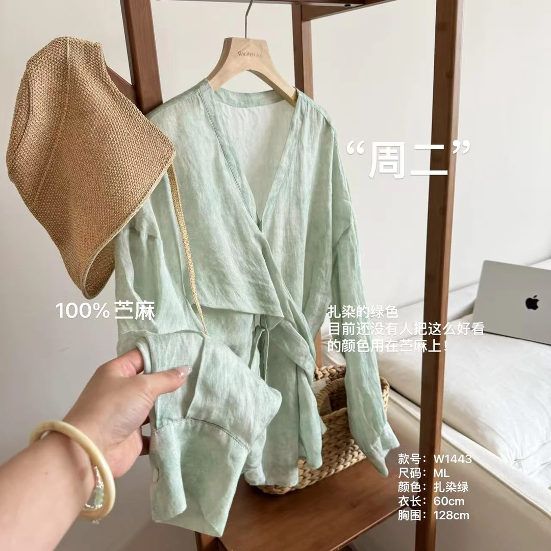 小文姐 W1443-‘周二’夏季法式气质纽结不规则衬衫高级感洋气上衣