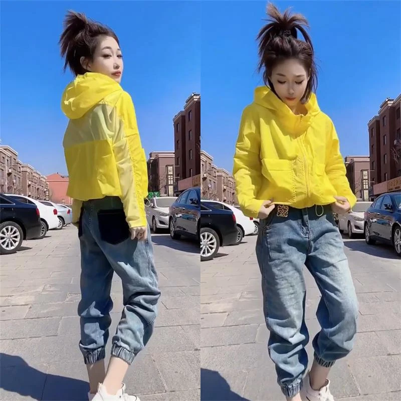 欧货后背拼网透气薄款外套女夏季新款糖果色防晒衣休闲短款皮肤衣