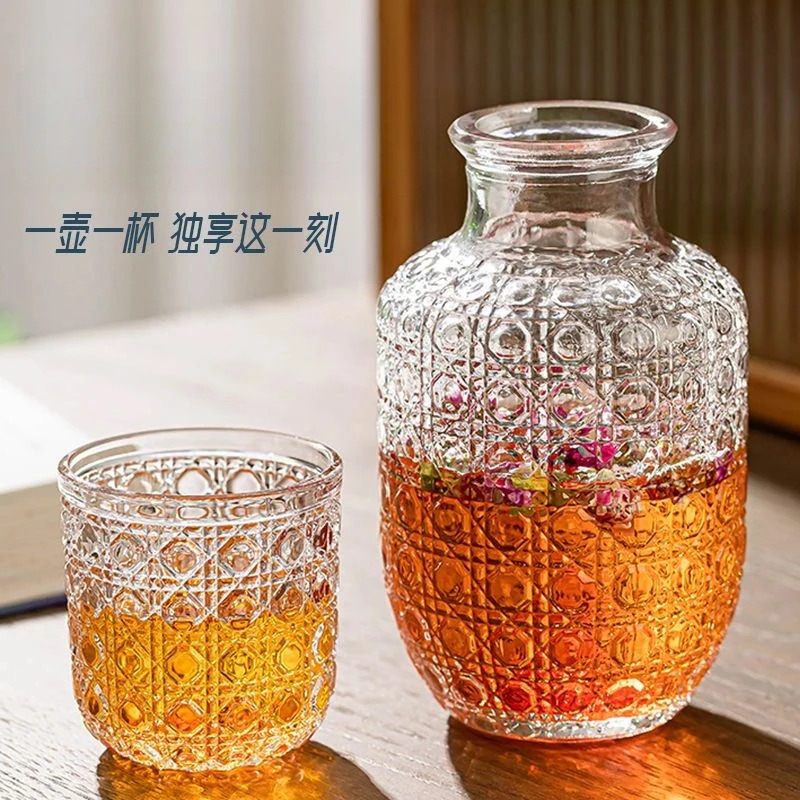 【一壶一杯】复古浮雕冷水壶玻璃凉水壶冷泡壶家用大容量水壶套装T