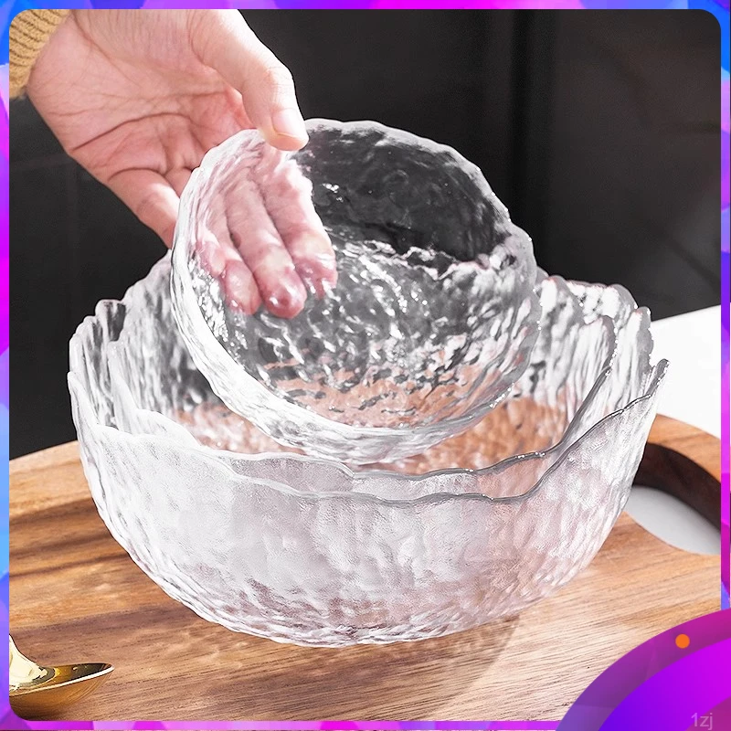 锤纹水果碗家用玻璃沙拉碗高颜值高档碗碟餐具无铅甜品碗碗泡面