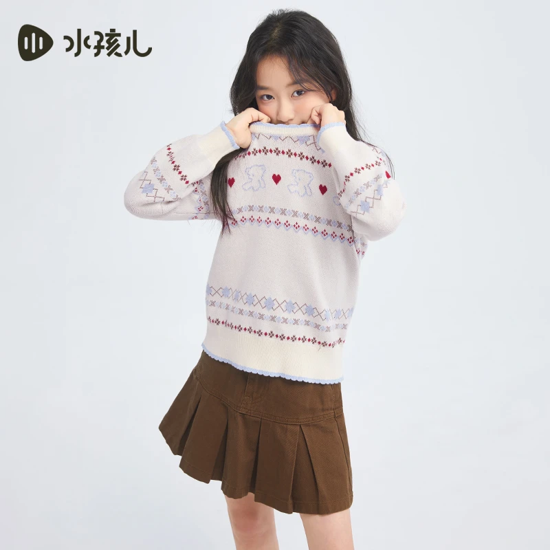 水孩儿童装2025春季新款女童线衣针织可爱亲子装针织提花保暖上衣