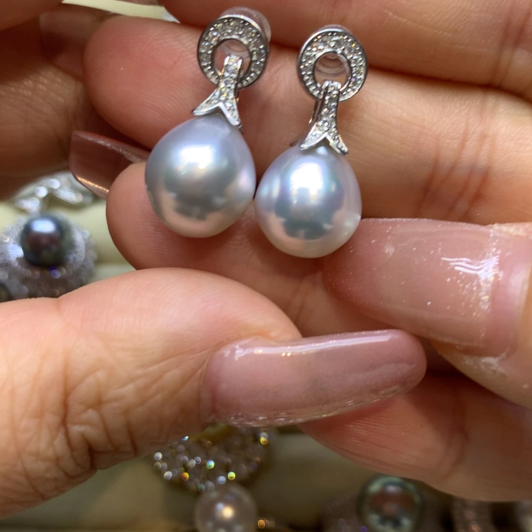 银S925镶嵌耳饰海水珍珠