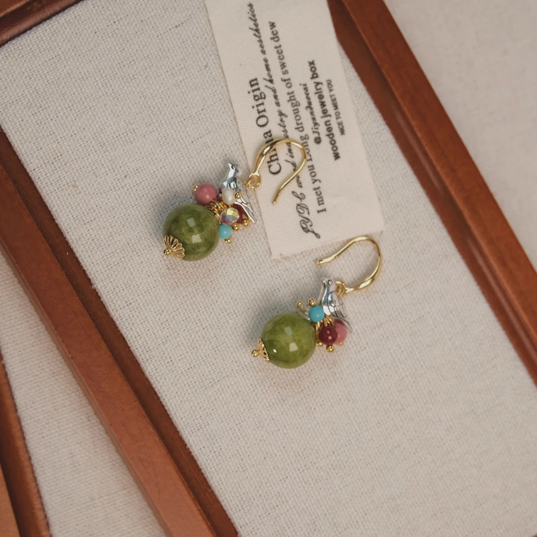 铜合金大理石耳饰 古风田园风拼色耳环镶嵌设计感甜美精致法式