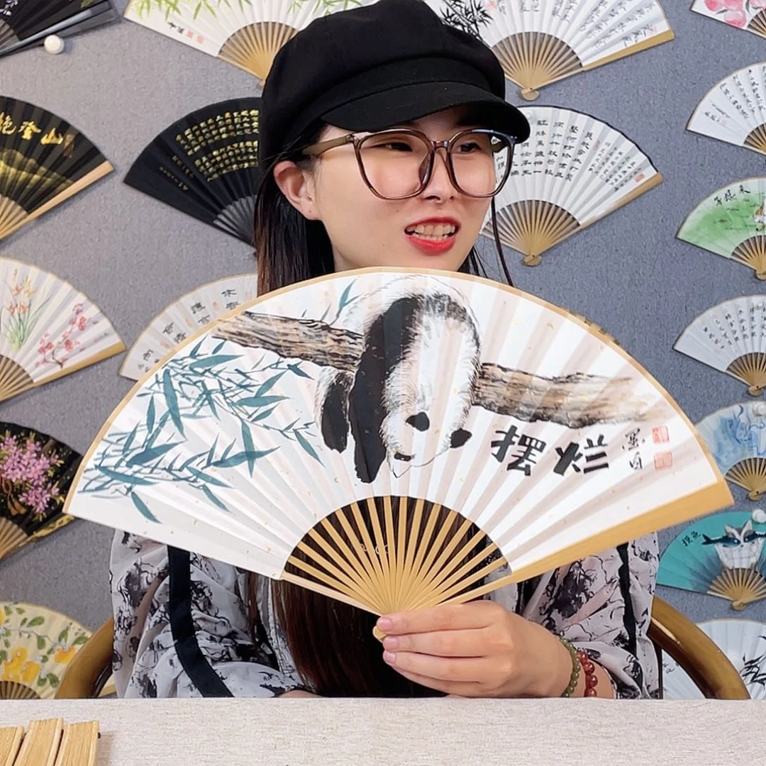 国画8寸水磨玉竹-纯手绘-文玩扇骨（默认粘好）