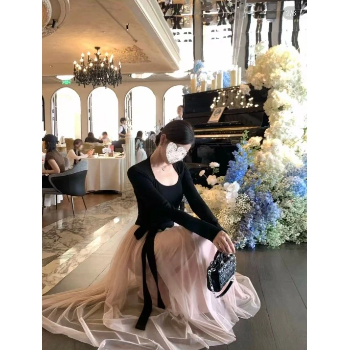 【坏女人拥有一切】千金风气质拼接连衣裙女秋季显瘦坎肩温柔大摆裙