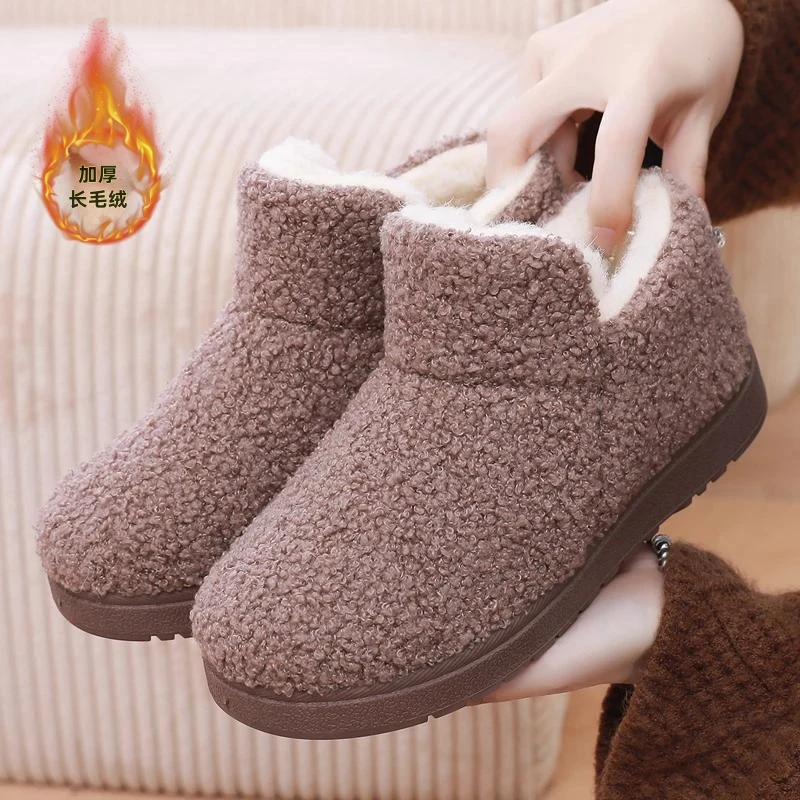 冬季新款外穿厚底包跟棉拖鞋女士加绒保暖妈妈棉鞋加厚平底毛毛鞋