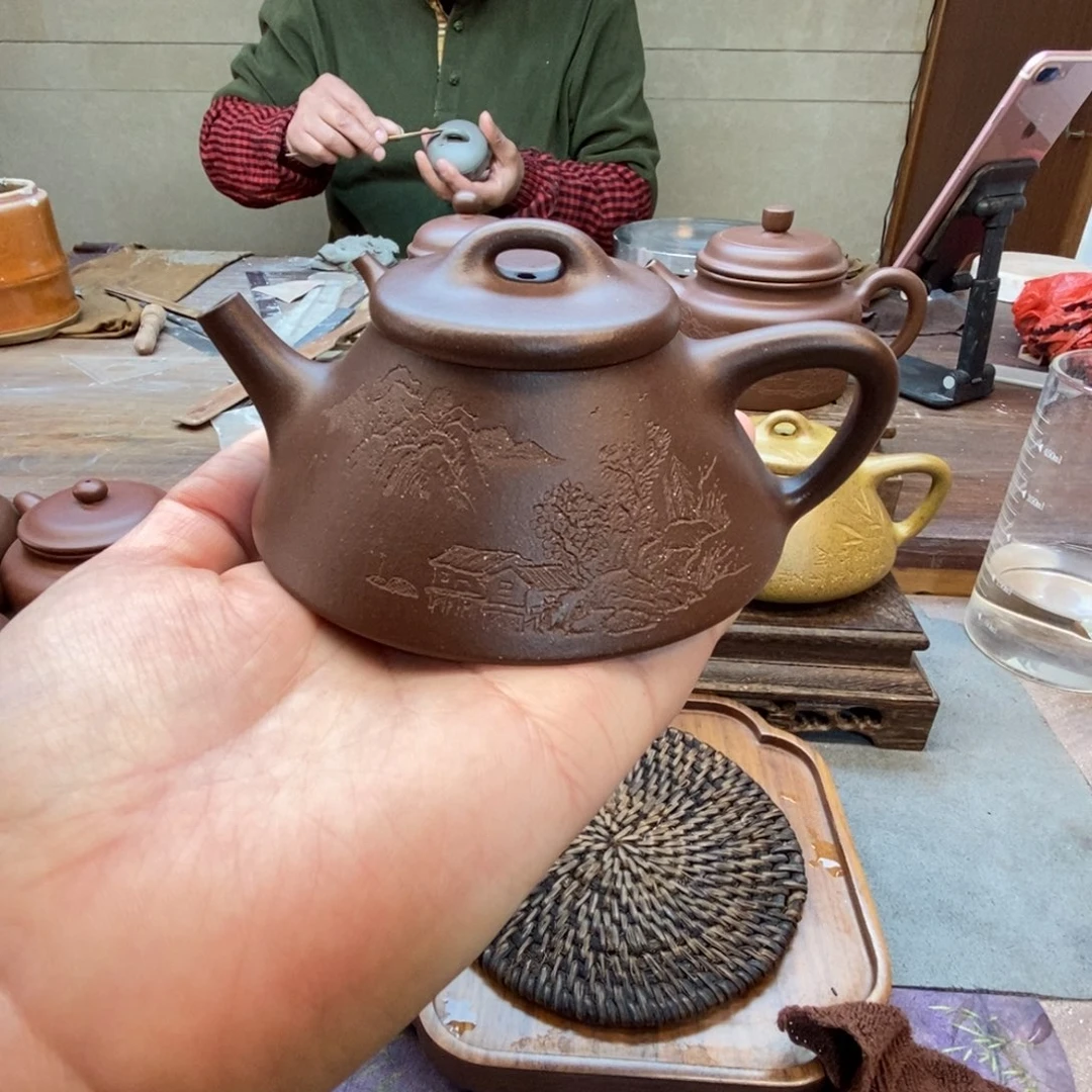 茶壶紫砂文瓢壶（原矿底槽青160cc）