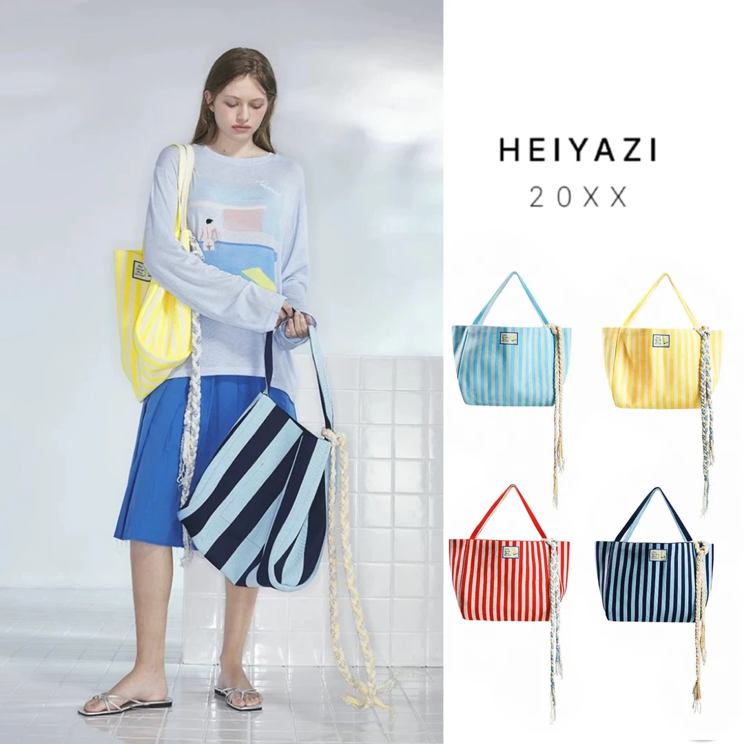 “alwools”2025春夏粗条纹提花绑带针织单肩包——黑鸭子买手店