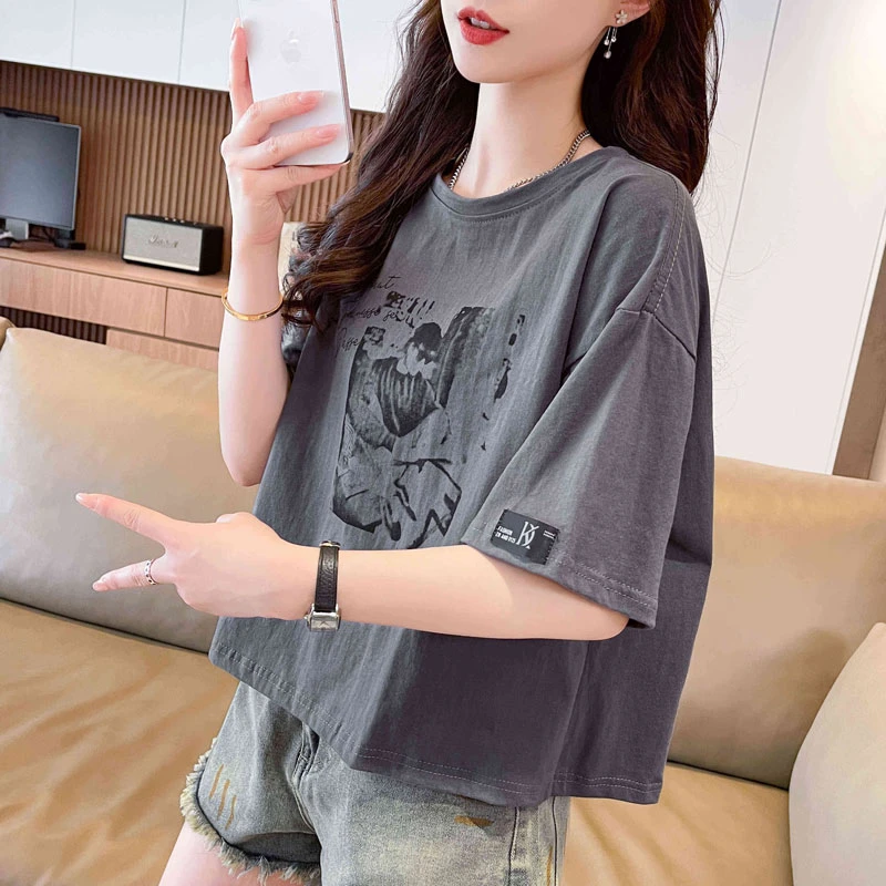 大码女装纯棉短袖t恤女夏季2025新款宽松小个子短款设计感上衣服