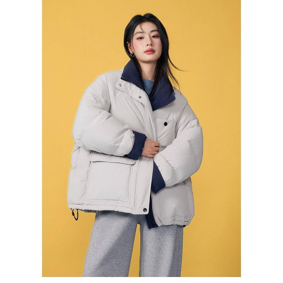 2025年冬季新款宽松休闲百搭撞色棉服时尚通勤保暖服外套