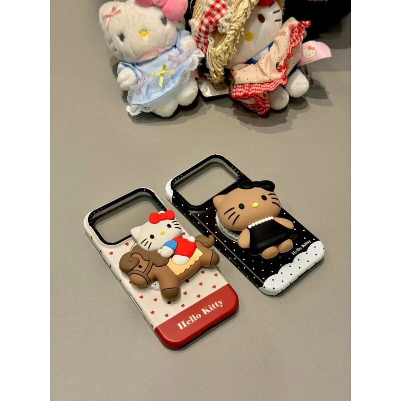 卡通波点爱心黑裙珍珠骑马猫咪适用iphone17promax苹果16手机壳15