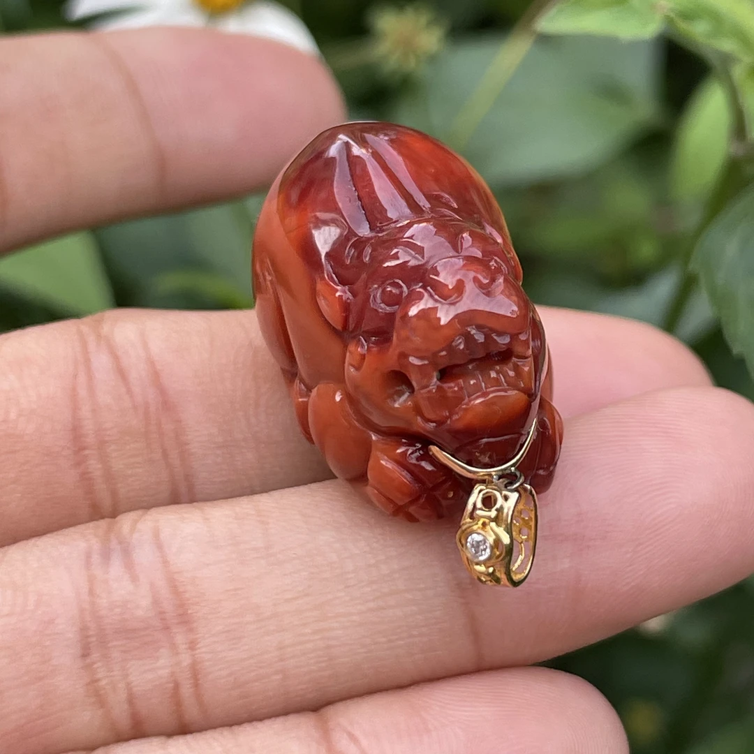 (传承全品级)南红瓦西牛血双色车厘子貔貅吊坠 28*17.2*19.5