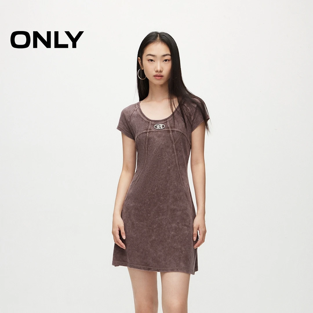 【金拐子专属】ONLY复古做旧显瘦U型领T恤裙短裙连衣裙女|124261013