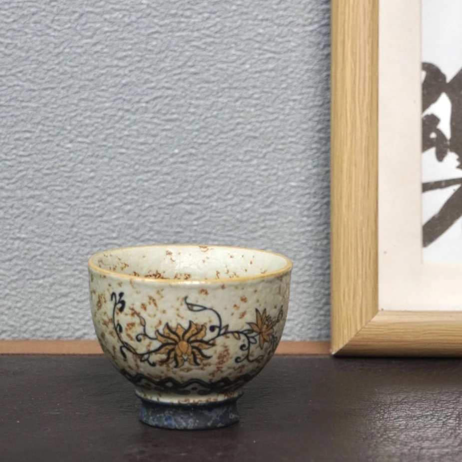 茶禾 焦糖青花火山石缠枝莲高足杯