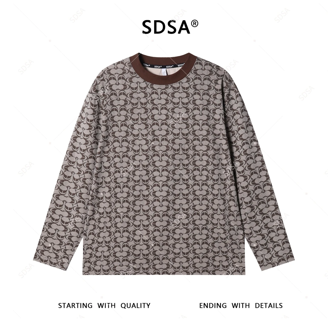 SDSA男士秋冬新款轻奢痞帅男装韩版抽象撞色圆领长袖T恤时尚上衣