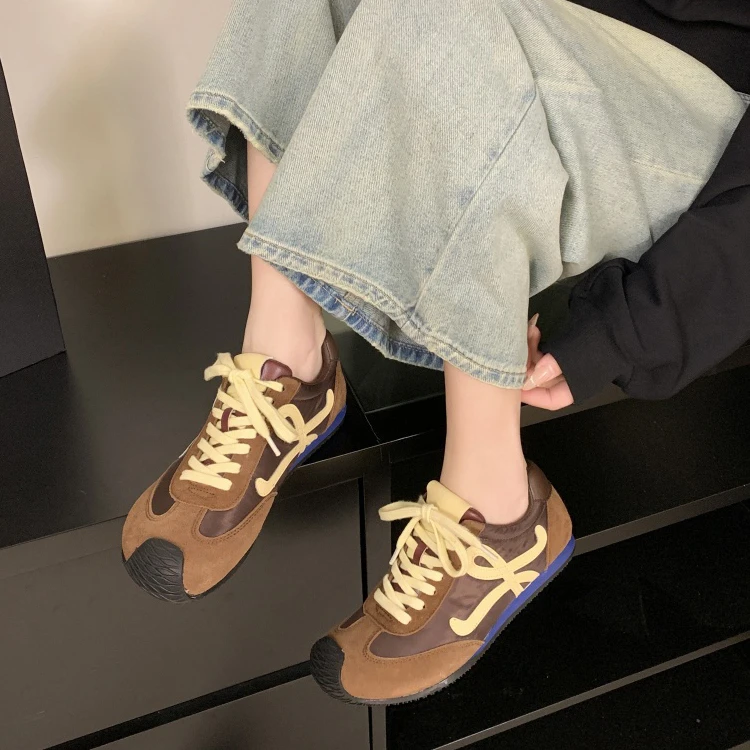 真皮复古歪头德训鞋女2025春季新款韩版休闲透气运动百搭阿甘鞋