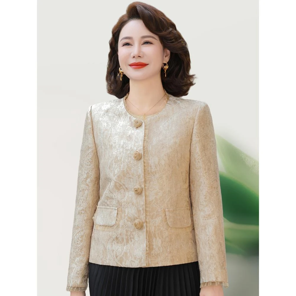 妈妈秋装小香风外套2025新款中老年时尚女装春秋洋气减龄短款上衣