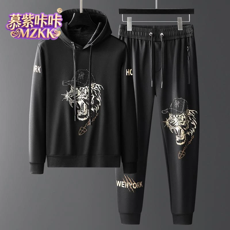 慕紫咔咔高端欧货男士加绒卫衣套装潮2025秋冬新款加厚长袖连帽休