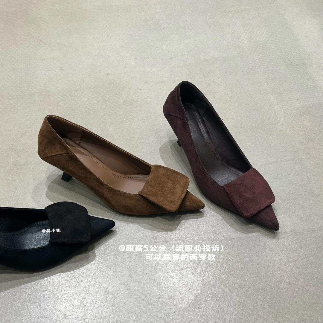 2025秋季新款法式气质尖头浅口高跟鞋女时尚百搭舒适通勤绒面单鞋