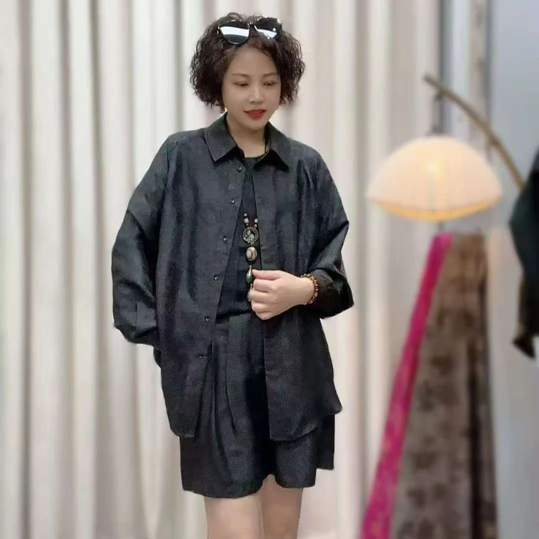 【飘遇丝绸】100桑蚕丝香云纱休闲时尚衬衣2514