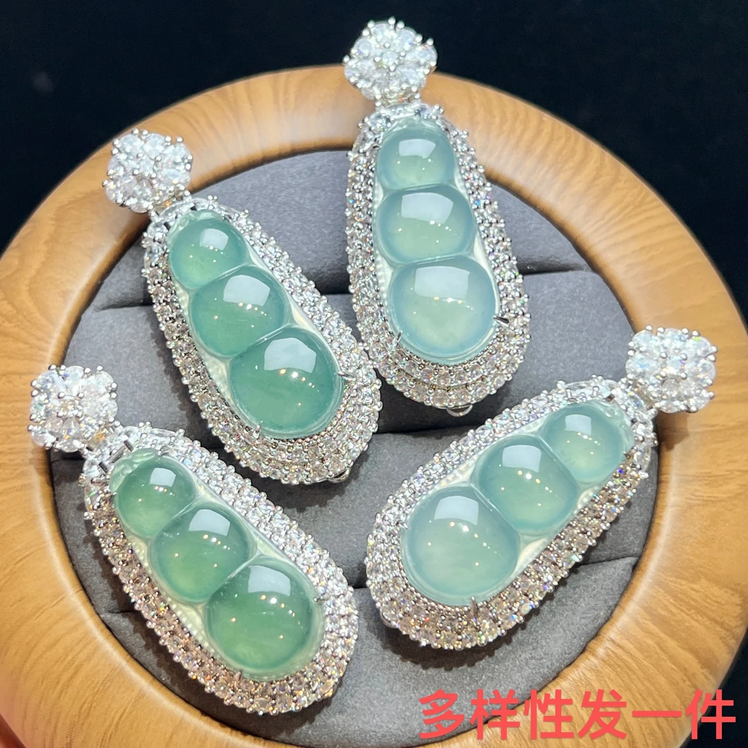 【红旭玉麟】天然翡翠A货蓝水开盖福豆吊坠 多样性发一件