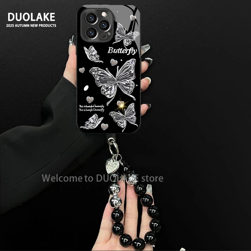 金属蝴蝶适用苹果vivo华为oppo小米iPhone17电镀玻璃防摔手机壳潮