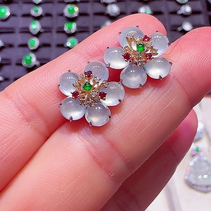 翡翠耳饰18K金镶嵌耳钉