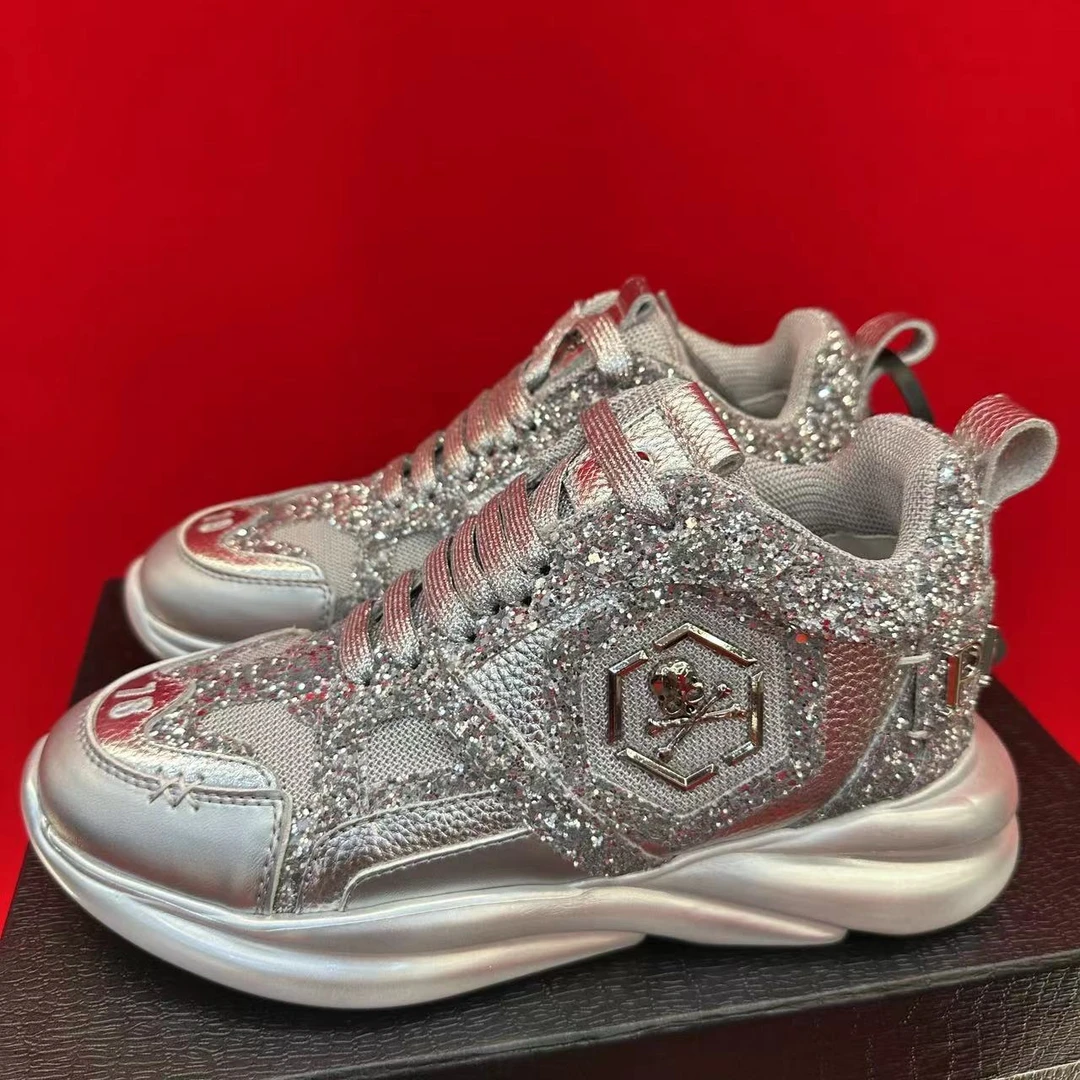 高品质骷髅头新轻奢时尚舒适网面透气满钻厚底低帮运动休闲鞋XZ07