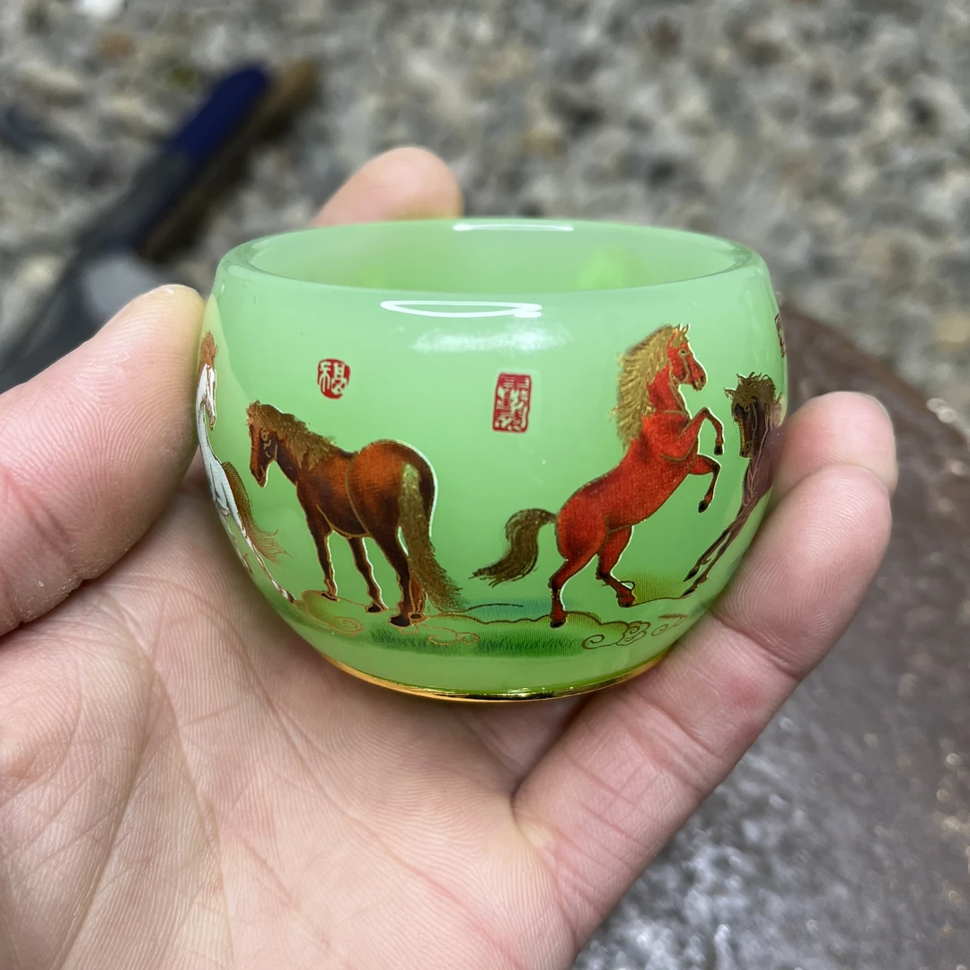 八骏图 蓝琉璃 主人杯陶瓷传统手工制作.匠心传承