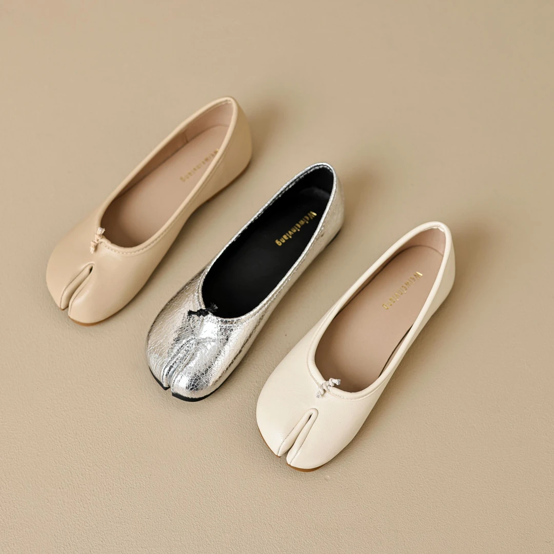 法式单鞋女平底2025新款春夏浅口马蹄鞋时尚一脚蹬软底猪蹄分趾鞋