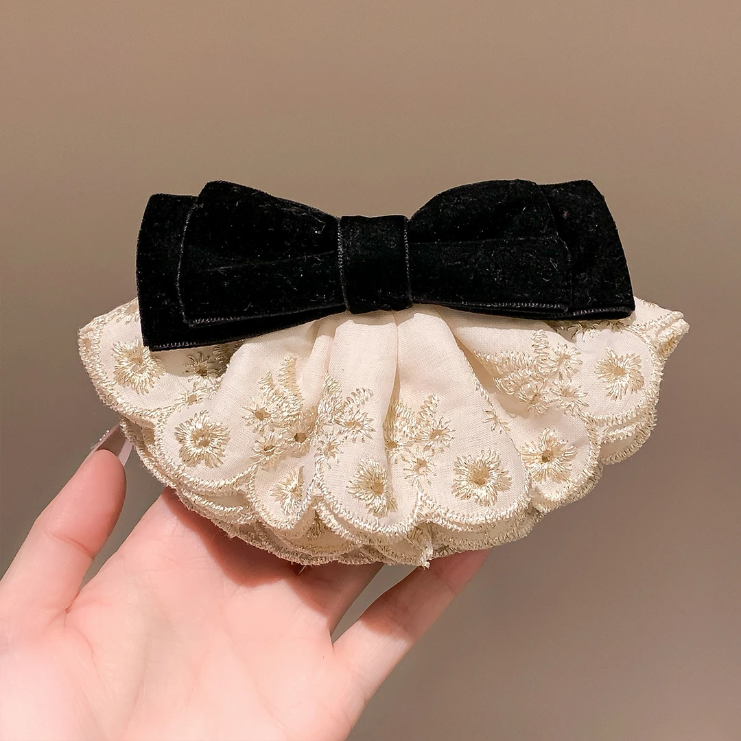 高级感蝴蝶结蕾丝裙摆发夹女后脑勺半扎发夹子气质韩系发卡头饰品