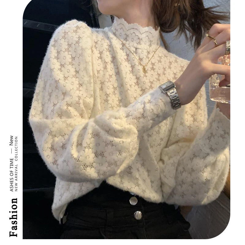 季念长袖蕾丝打底衫女秋冬加绒半高领洋气质内搭小衫超仙上衣显瘦