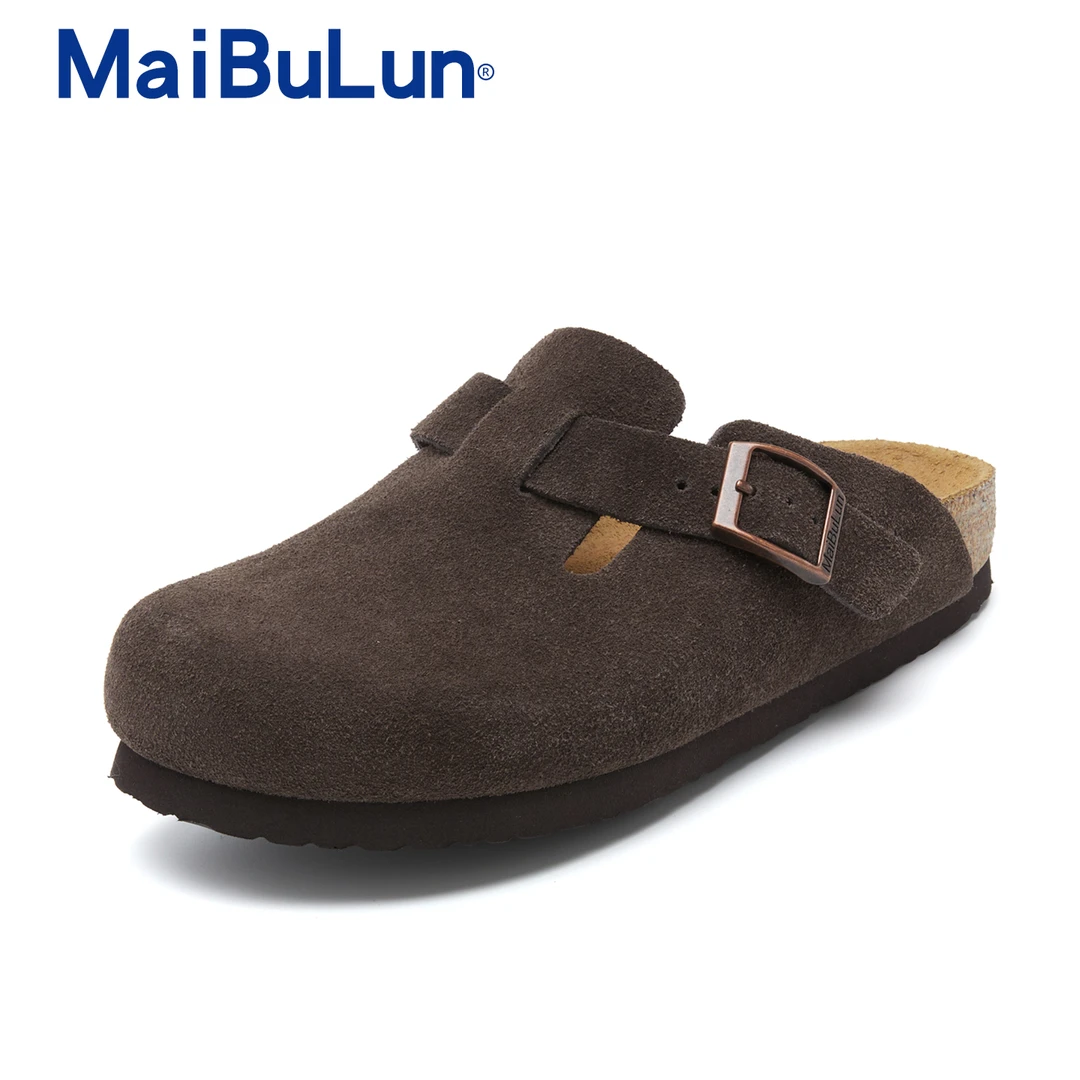 勃肯鞋半包头层翻毛牛皮真皮软木拖鞋百搭懒人一脚蹬复古平底秋冬