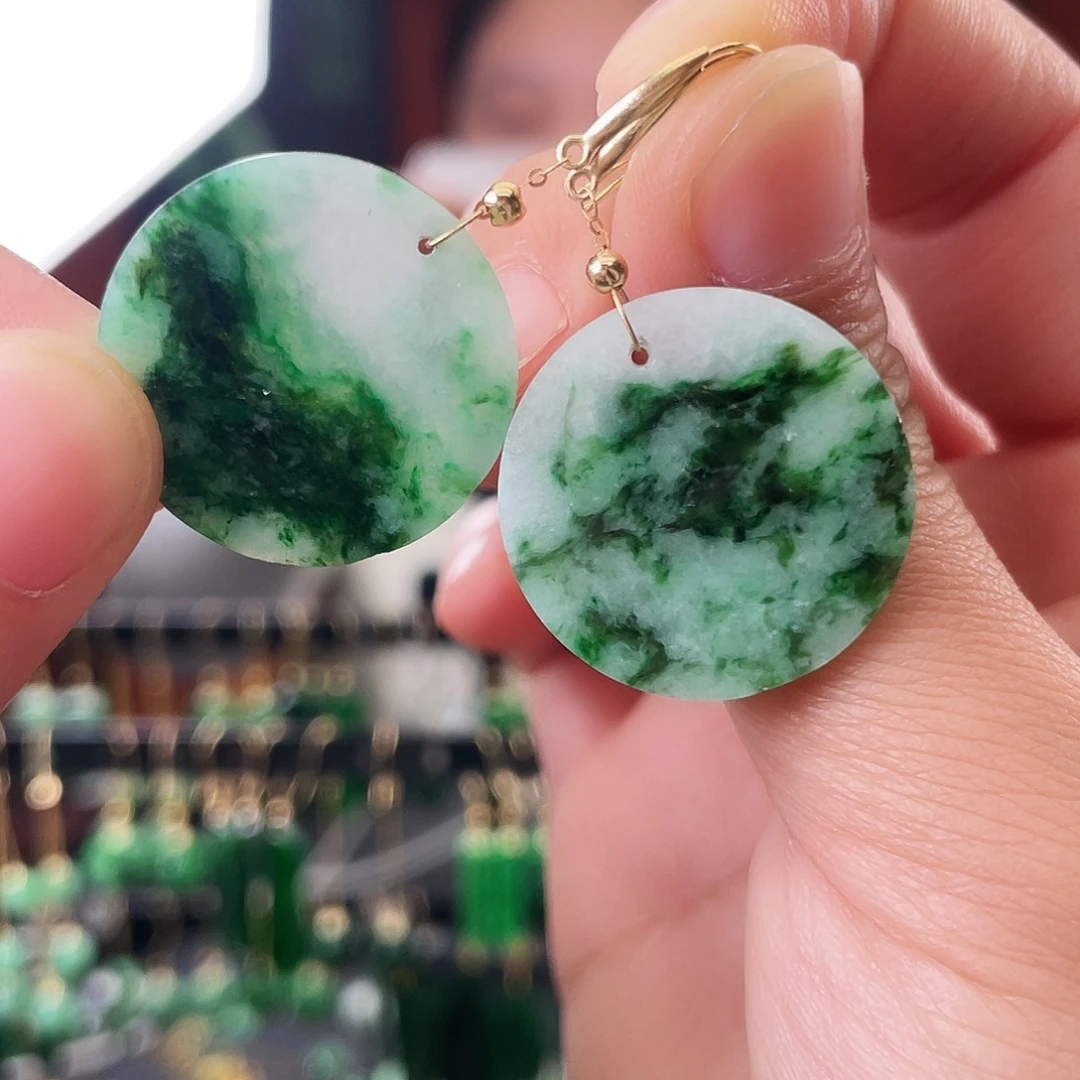 翡翠18K金镶嵌耳饰饰品