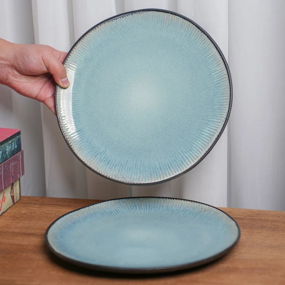 【瑕疵】不规则圆口盘陶瓷装菜盘高颜值底部磨砂平盘D3B