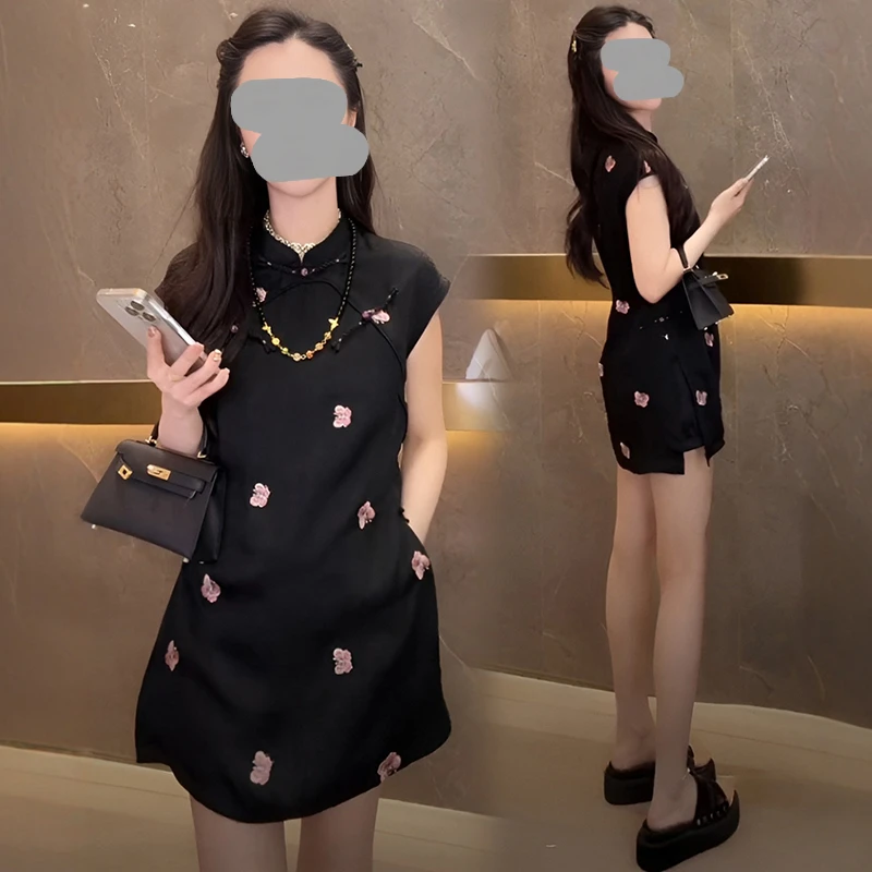 新中式女连衣裙2025夏季时尚复古高级感气质显瘦蝶恋花旗袍短裙子