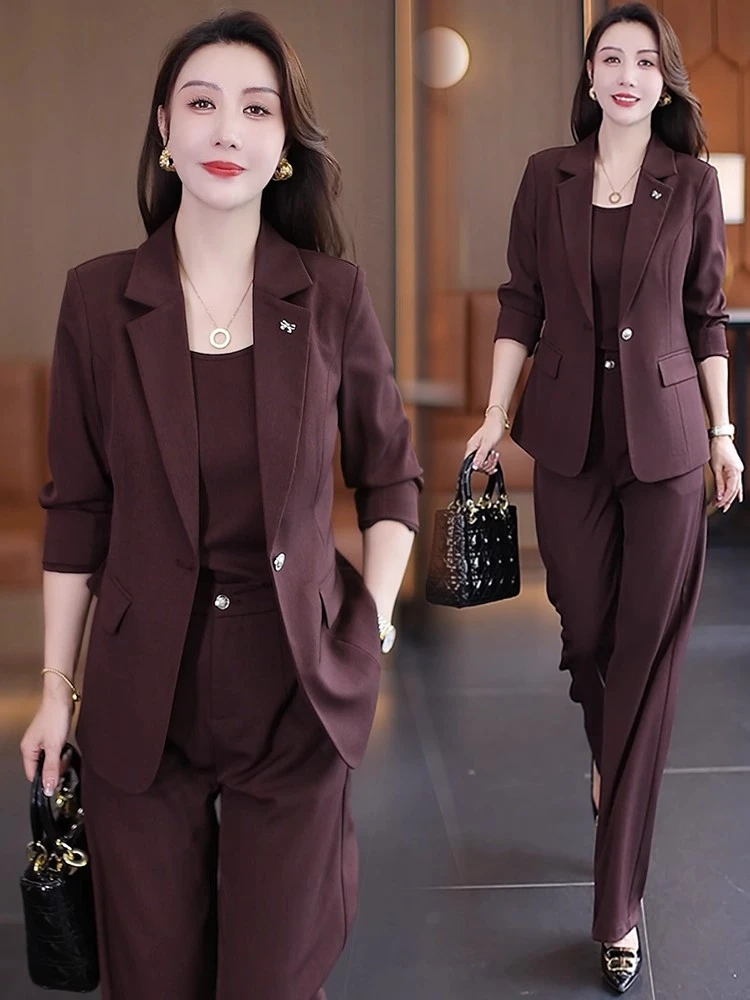 时尚西装套装女2025秋季新款气质显瘦西服外套吊带阔腿裤两件套潮