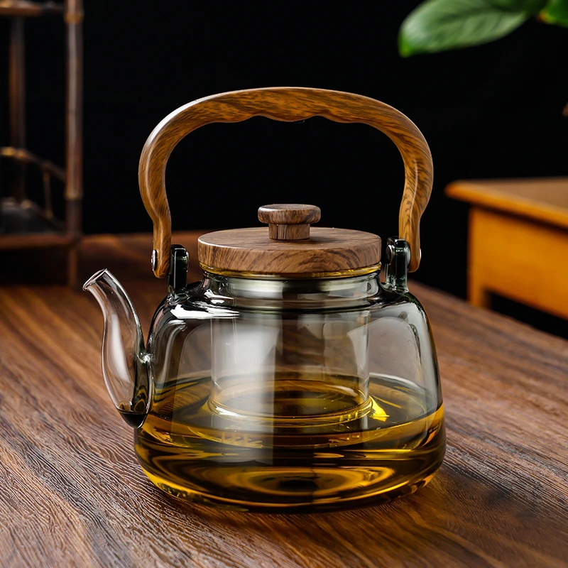 中式大容量纯手工玻璃煮茶壶提梁壶高硼硅耐热泡茶壶花茶壶煮水壶
