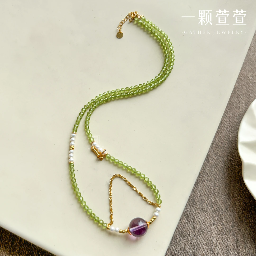【茉莉青提】一颗萱萱 橄榄石银镶项链1010001精美