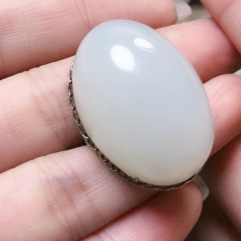 和田玉戒指银S925镶嵌