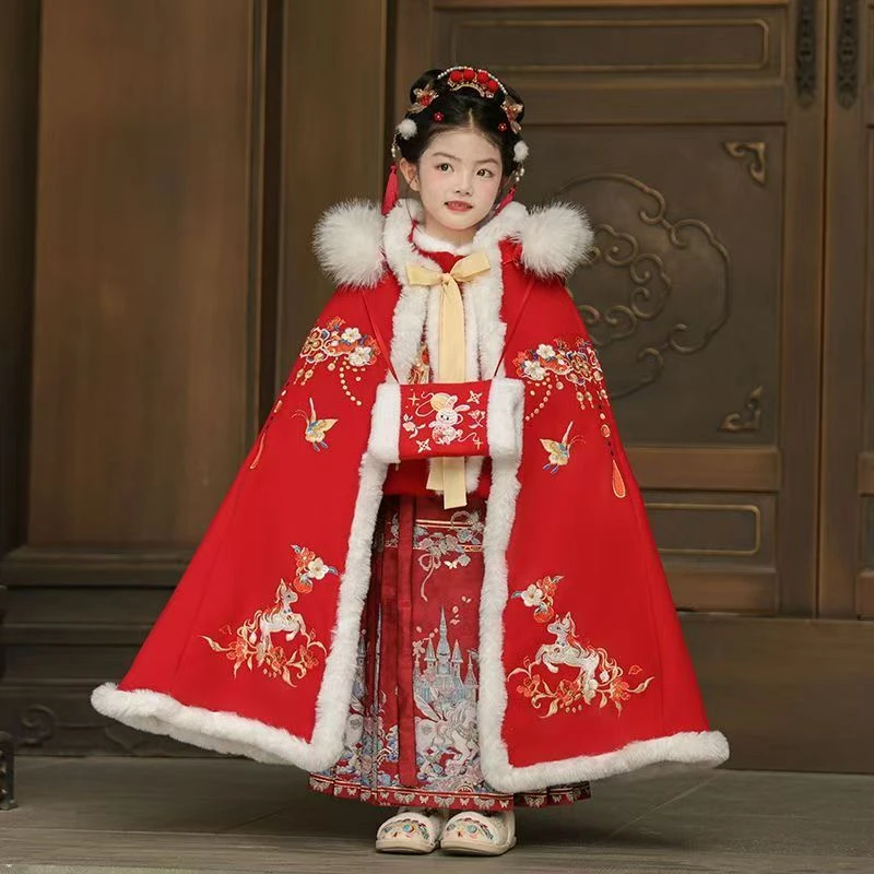 【如意小马斗篷】女童披风斗篷汉服加绒加厚2025中国风拜年服冬季