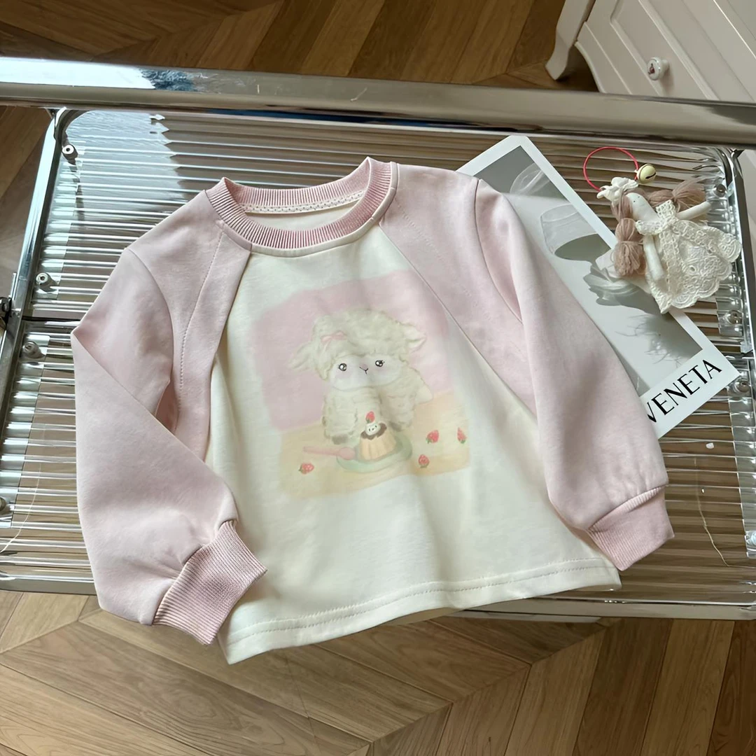 鹿小冉女童秋款可爱卡通拼色卫衣韩版秋装6009