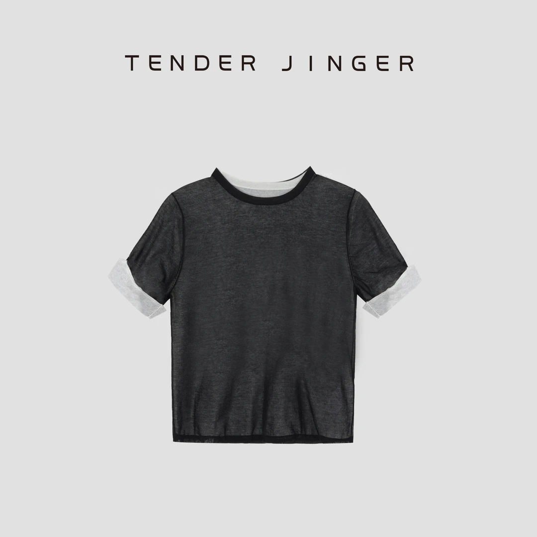 Tender Jinger【疯狂星期三】棉假两件双层拼接短袖T52GDD80396
