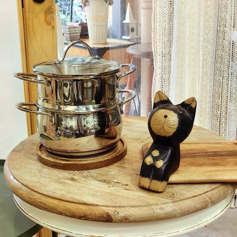 Chockmen致远18/10不锈钢胀型可爱双耳小奶锅汤锅蒸锅带屉16-20cm