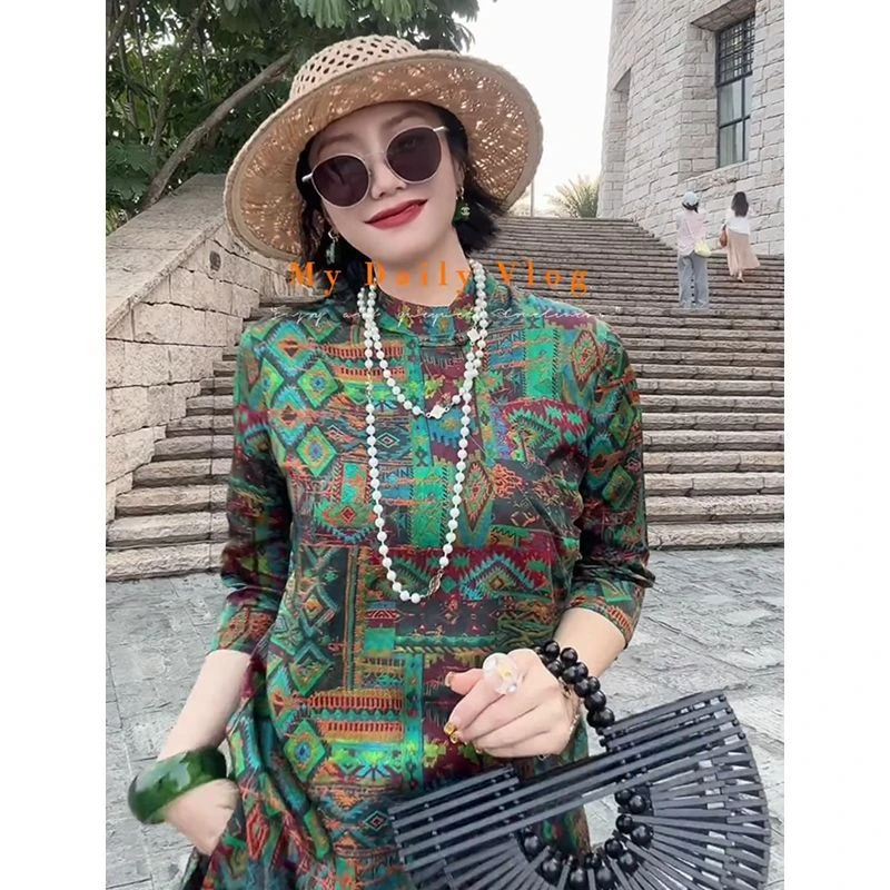 新中式国风显瘦中长款立领衬衫欧洲站2025夏季新款复古百搭上衣潮