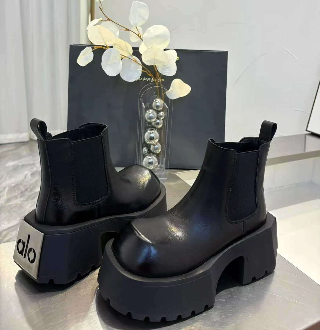 唐小肉常规厚底马丁靴百搭女靴欧若智性风百搭短靴790-2秋冬黑色