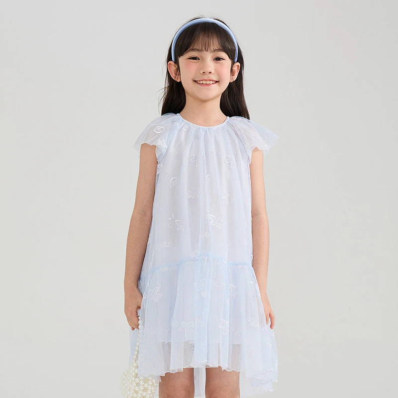 [商场同款]EP雅莹童装2025春女童新款海洋图案刺绣精致拼接连衣裙